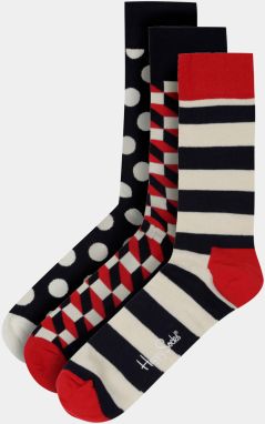 Sada troch párov tmavomodrých vzorovaných ponožiek Happy Socks Stripe