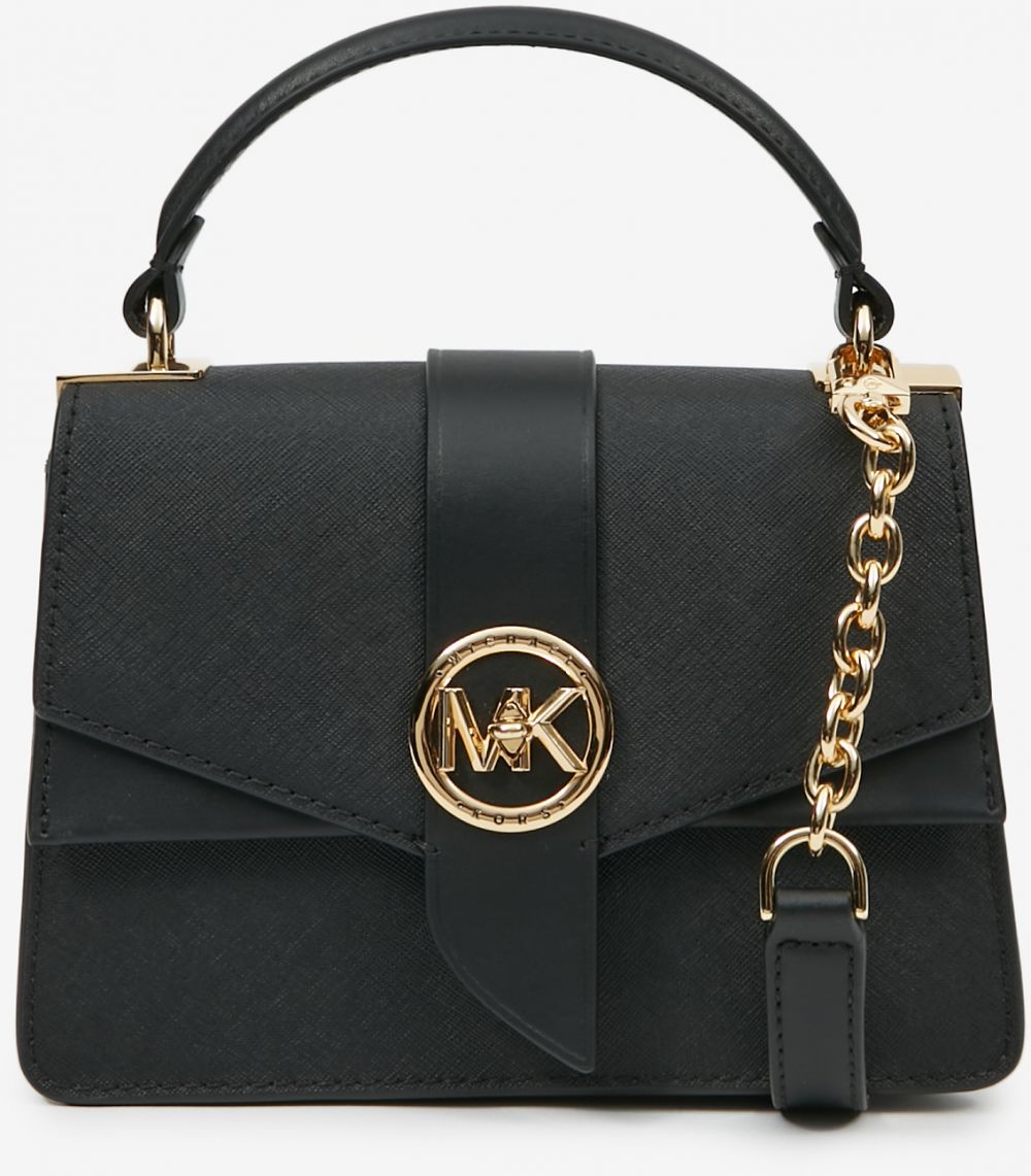 Čierna dámska malá kožená crossbody kabelka Michael Kors Greenwich