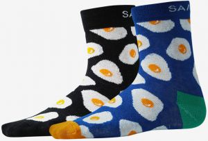 Súprava dvoch párov vzorovaných ponožiek v čiernej a modrej farbe SAM 73 Anidal