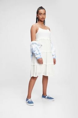 Biele dievčenské šaty GAP Teen Dress Tiered Midi Dress