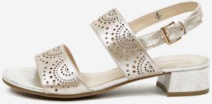 Béžové dámske metalické kožené sandále na podpätku Caprice