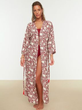 Bielo-červené vzorované kimono Trendyol