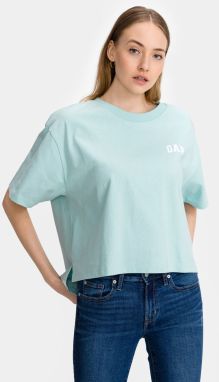 GAP modré dámske tričko Logo boxy step hem t-shirt
