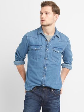 GAP modré pánska denimová košeľa Denim Western