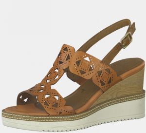 Tamaris hnedé kožené na kline sandále