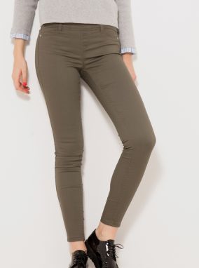 CAMAIEU khaki skinny fit skrátené nohavice