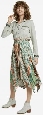 Zeleno-krémová dámska kvetinová midi sukňa Desigual Siros