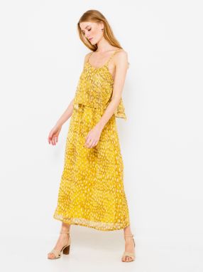 CAMAIEU žlté maxi šaty so vzormi