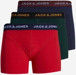 Súprava troch pánskych boxeriek v červenej, tmavozelenej a tmavomodrej farbe Jack & Jones Cedric