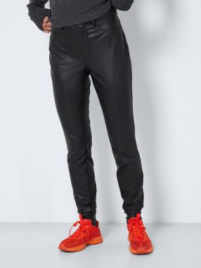 Čierne koženkové skinny fit nohavice Noisy May Elly