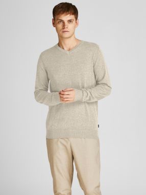 Krémový melírovaný basic sveter Jack & Jones Emil