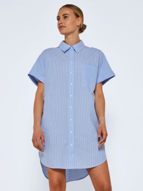 Modré pruhované košeľové krátke šaty Noisy May Alba