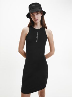 Čierne dámske púzdrové šaty s potlačou Calvin Klein