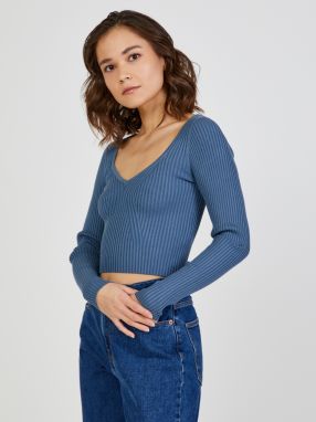 Modrý dámsky rebrovaný crop top TALLY WEiJL