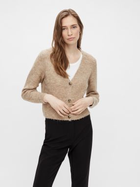 Béžový dámsky rebrovaný sveter na gombíky Pieces Ellen