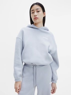 Svetlomodrá dámska mikina s kapucou Calvin Klein Micro Flock Hoodie