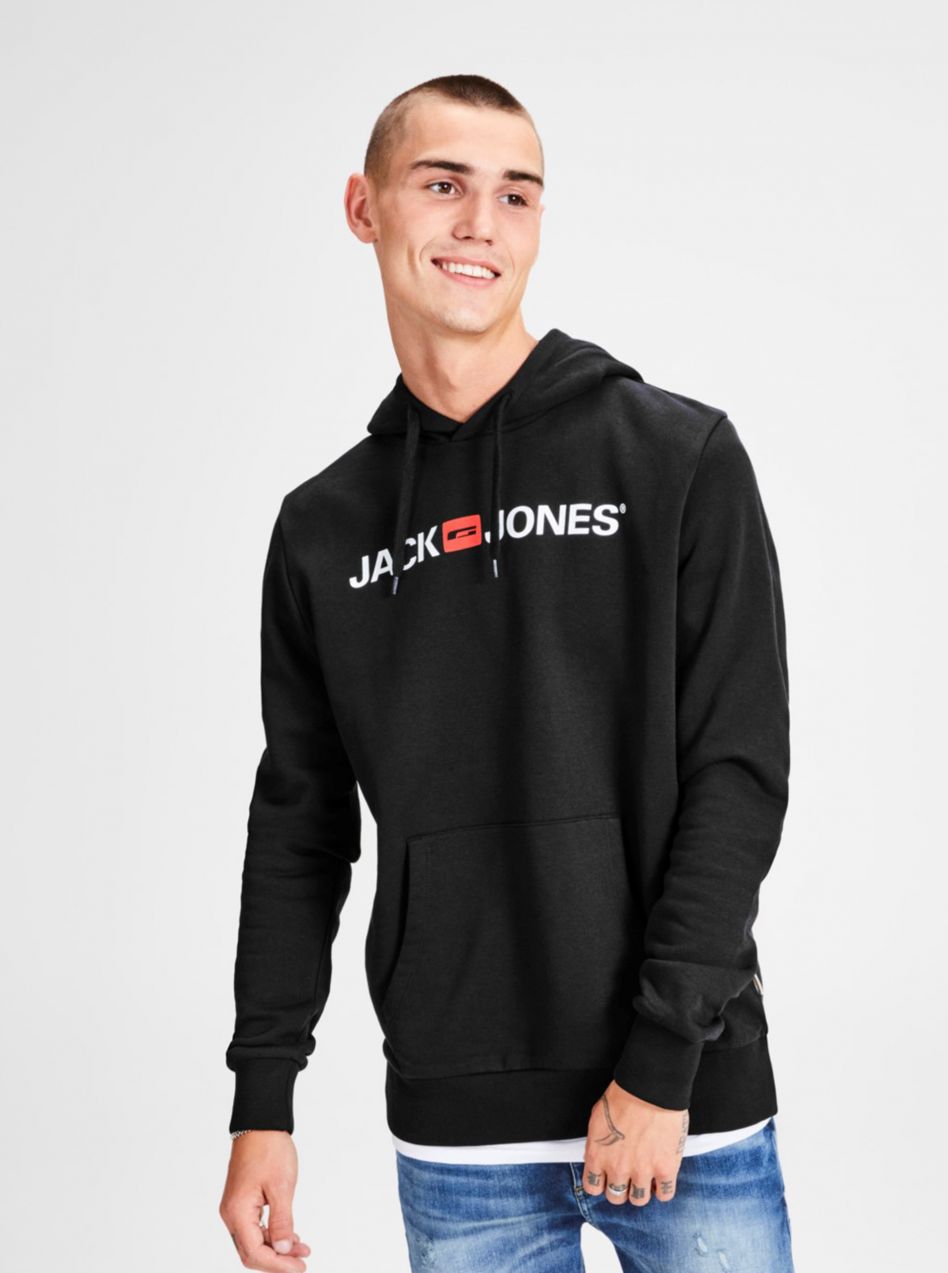 Čierna mikina s potlačou a kapucňou Jack & Jones Corp