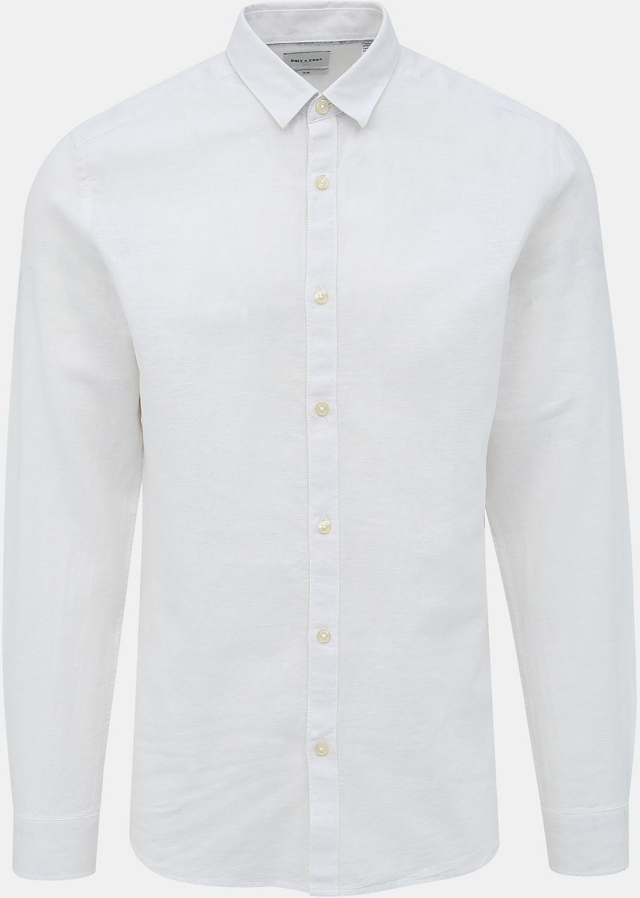 Biela slim fit košeľa s prímesou ľanu ONLY & SONS Caiden