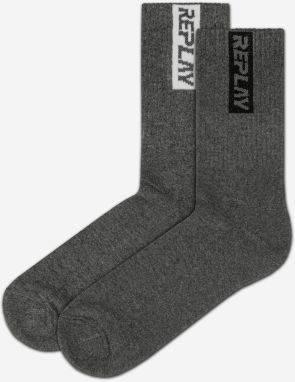 Tenisové ponožky Half Terry Leg Stripe&Logo 2Prs Banderole - D Grey Mel/D Grey Me Replay