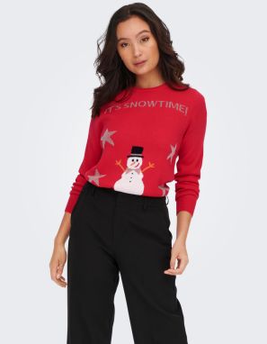 Červený dámsky sveter s vianočným motívom ONLY Xmas Happy