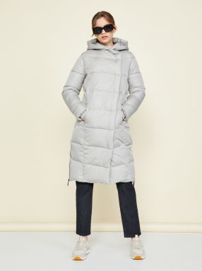 Svetlošedý dámsky prešívaný dlhý zimný kabát s kapucňou ZOOT.lab Gizela