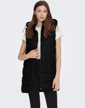Čierna prešívaná vesta s kapucňou a povrchovou úpravou ONLY Anja