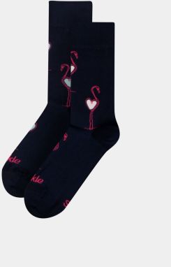 Tmavomodré dámske vzorované ponožky Fusakle Plameniak