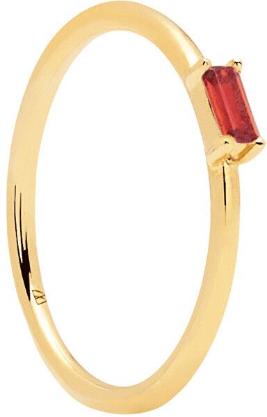 PDPAOLA Minimalistický pozlátený prsteň zo striebra s červeným zirkónom CHERRY AMANI Gold AN01-150 50 mm