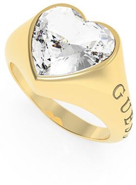 Guess Romantický pozlátený prsteň s trblietavým srdcom UBR70004 56 mm