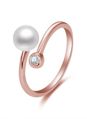 Beneto Otvorený bronzový prsteň s pravou perlou a zirkónom AGG469P-RG