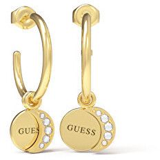 Guess Kruhové pozlátené náušnice s príveskami Moon Phases JUBE01191JWYGT/U