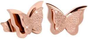 Troli Drobné motýlie náušnice Metal Butterfly KES-048-Rosegold