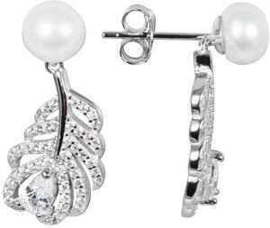 JwL Luxury Pearls Perlové náušnice pierka s bielou pravou perlou a zirkónmi JL0536