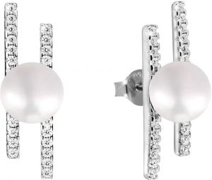 JwL Luxury Pearls Strieborné náušnice s pravou perlou a zirkónmi JL0581