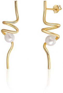 JwL Luxury Pearls Dlhé pozlátené strieborné náušnice s perlou JL0621