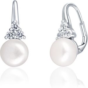 JwL Luxury Pearls Luxusné strieborné náušnice s pravou perlou a zirkónmi JL0641