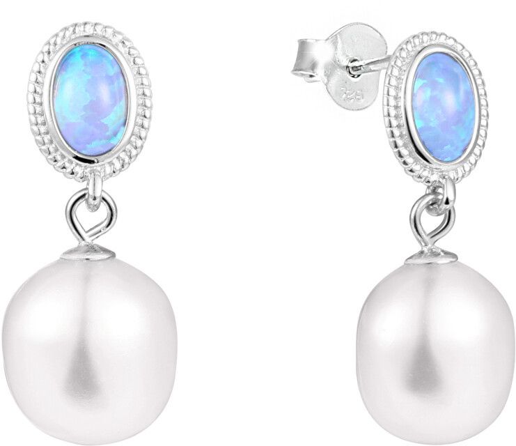 JwL Luxury Pearls Luxusné náušnice s pravou barokovou perlou a syntetickým opálom JL0583