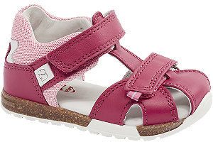 Ružové detské kožené sandále na suchý zips Elefanten