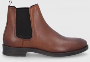 Kožené topánky Chelsea Jack & Jones pánske, hnedá farba