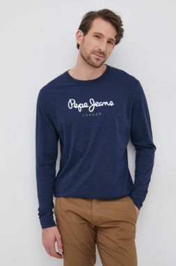 Bavlnené tričko s dlhým rukávom Pepe Jeans tmavomodrá farba, s potlačou