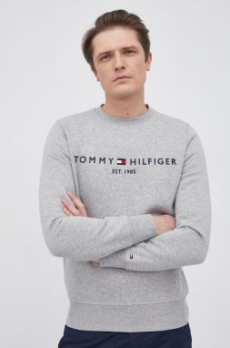 Mikina Tommy Hilfiger pánska, šedá farba, s nášivkou