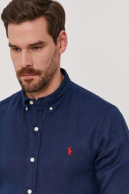 Košeľa Polo Ralph Lauren pánska, tmavomodrá farba, slim, s golierom button-down