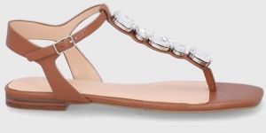 Kožené sandále Guess Sefora dámske, hnedá farba,