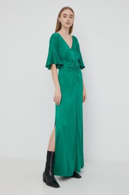 Hodvábne šaty Notes du Nord zelená farba, maxi, áčkový strih galéria