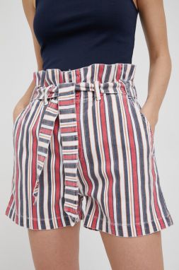 Rifľové krátke nohavice Pepe Jeans Phoebe Stripe dámske, vzorované, vysoký pás