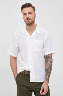 Ľanová košeľa Calvin Klein pánska, biela farba, regular,