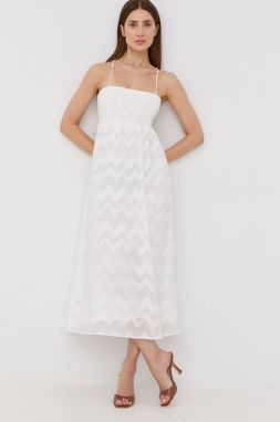 Šaty Bardot biela farba, midi, áčkový strih
