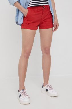 Bavlnené šortky Pepe Jeans Balboa Short dámske, červená farba, jednofarebné, stredne vysoký pás