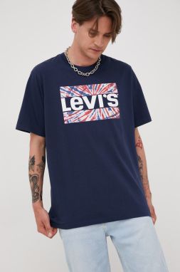 Bavlnené tričko Levi's tmavomodrá farba, s potlačou