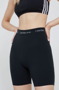 Šortky Calvin Klein Jeans dámske, čierna farba, jednofarebné, vysoký pás